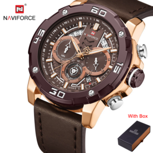 NAVIFORCE NF 9175L Luxury Brand Genuine Leather Men's Watch - Rose Gold Brown