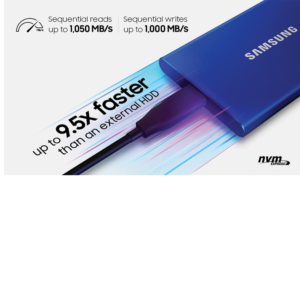 Samsung MU-PC1T0H/WW T7 Portable SSD - 1 TB - USB 3.2 Gen.2 External SSD - Indigo Blue
