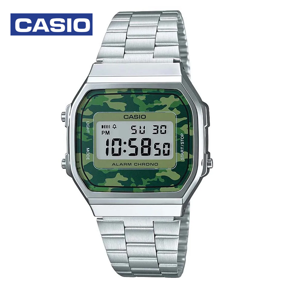 Casio A168WEC-3DF Unisex Casual Digital Watch Silver and Green