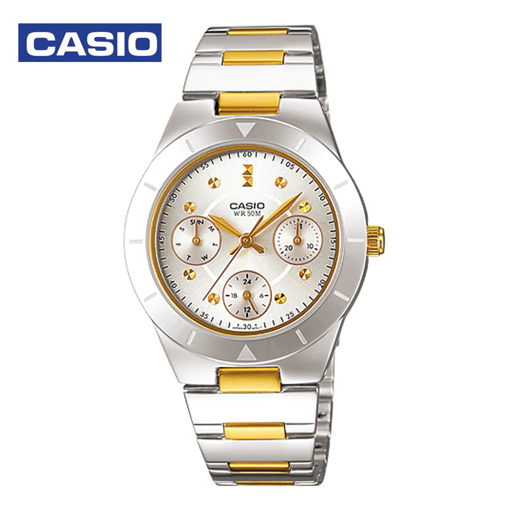 Casio LTP-2083SG-7AVDF Womens Analog Watch Silver and Gold
