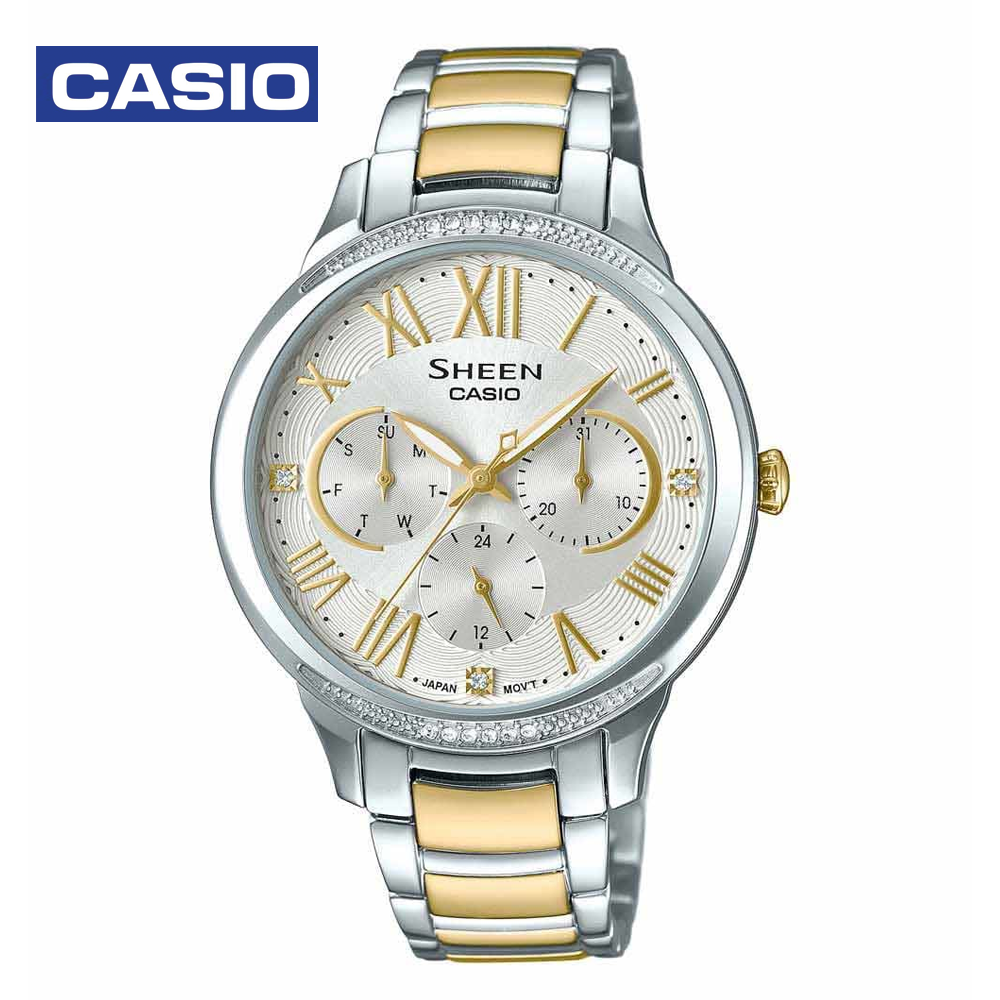 Casio Sheen SHE3058SG-7AUDR Womens Analog Watch Silver and Gold
