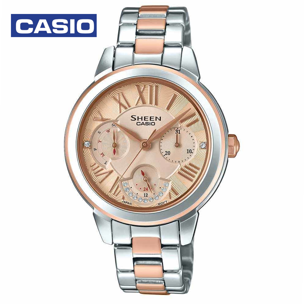 Casio Sheen SHE3059SPG-9AUDR Womens Analog Watch Silver and Rosegold