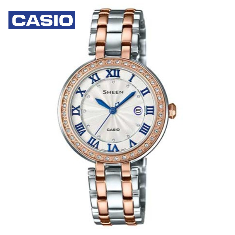 Casio Sheen SHE4034BSG-7BUDR Womens Analog Watch Silver and Rosegold