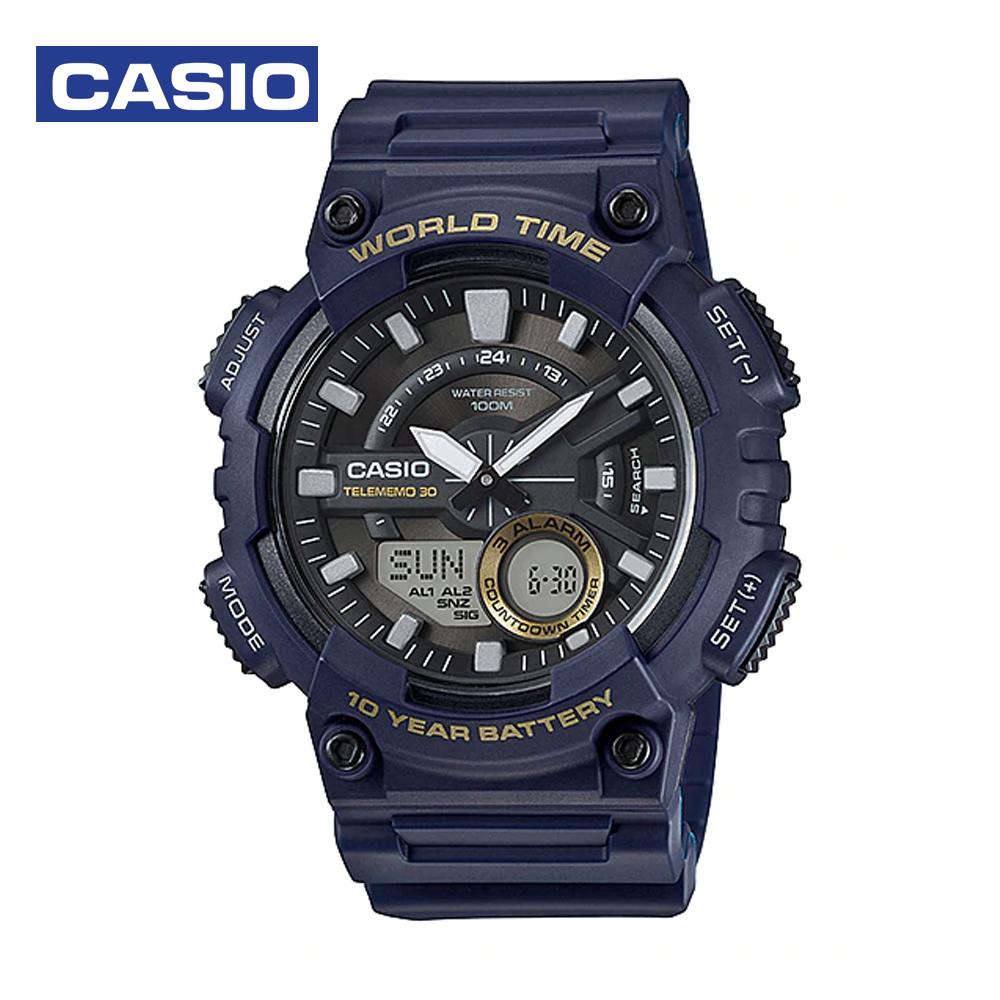 Casio AEQ-110W-2AVDF Mens Sports Analog and Digital Watch Black and Blue