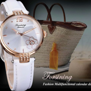 Forsining FRS 8208 Diamond Flower Automatic Women Watch Gold White