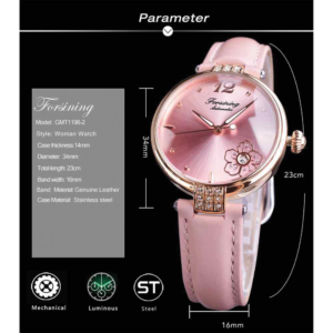 Forsining FRS 8208 Diamond Flower Automatic Women Watch Rose Gold Pink
