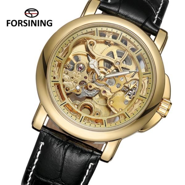 Forsining FRS 204 Automatic Mechanical Mens Fashion Watch Gold Black