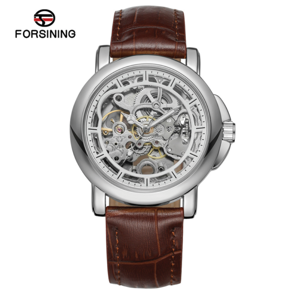 Forsining FRS 204 Automatic Mechanical Mens Fashion Watch Silver Brown