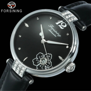 Forsining FRS 8208 Diamond Flower Automatic Women Watch Black