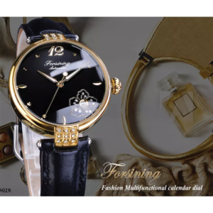Forsining FRS 8208 Diamond Flower Automatic Women Watch Gold Black