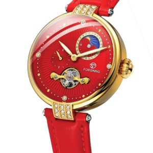 Forsining FRS 8211 Womens Automatic Watches With Moon Phase & Leather Band Red
