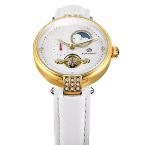 Forsining FRS 8211 Womens Automatic Watches With Moon Phase & Leather Band White