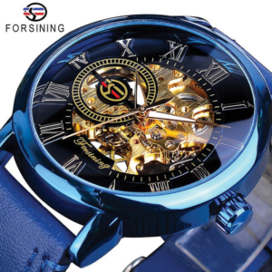 Forsining FRS H099 Automatic Analog Mesh Leather Band Male Casual Sport Wristwatch - Blue