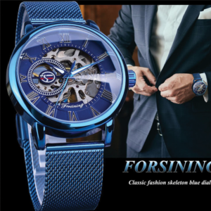 Forsining FRS H099 Automatic Analog Mesh Steel Band Male Casual Sport Wristwatch - Blue