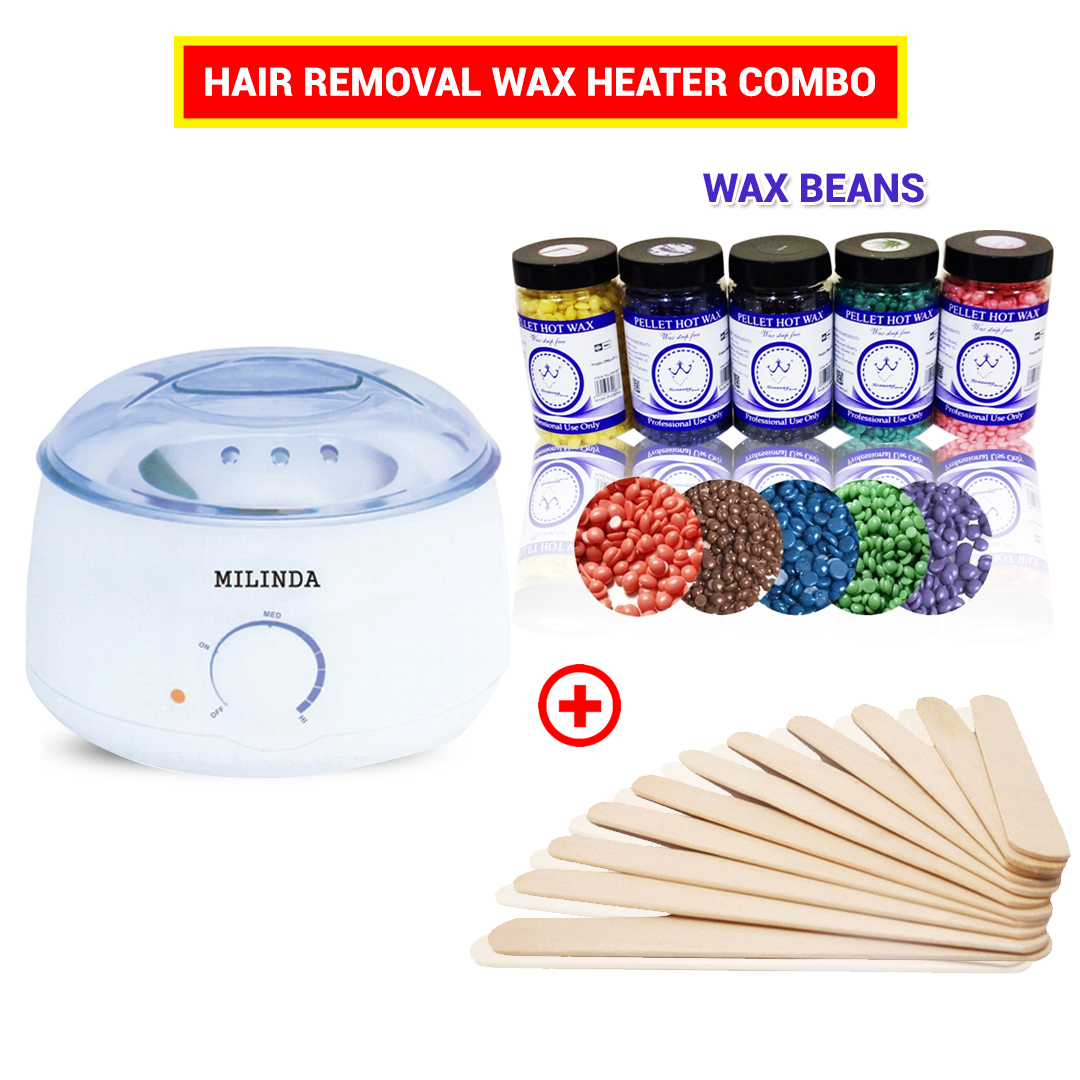 Hair Removal Electric Wax-melt heater + Hard Wax Beans + Wooden sticks Combo