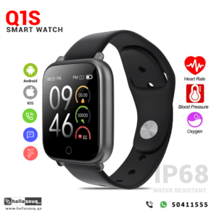 Q1S Smart Watch With Heart Rate Tracker and Blood Pressure Monitoring - Black