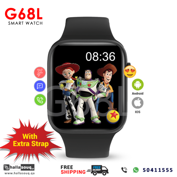 G68L Smart Watch With Heart Rate Tracker and Blood oxygen monitor - Black