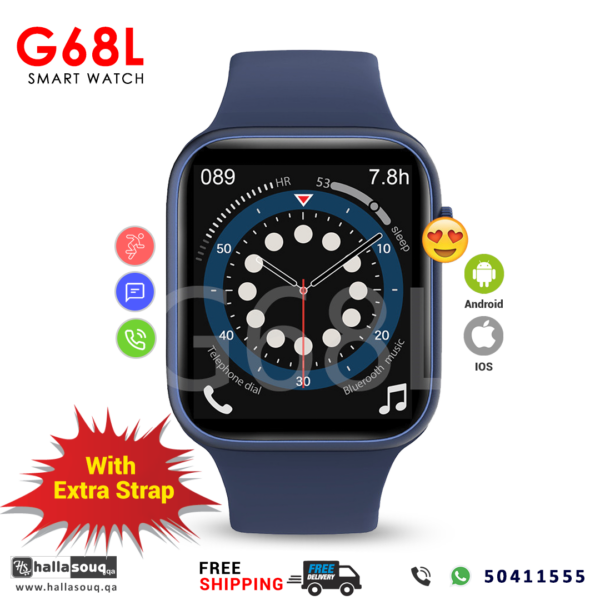 G68L Smart Watch With Heart Rate Tracker and Blood oxygen monitor - Blue