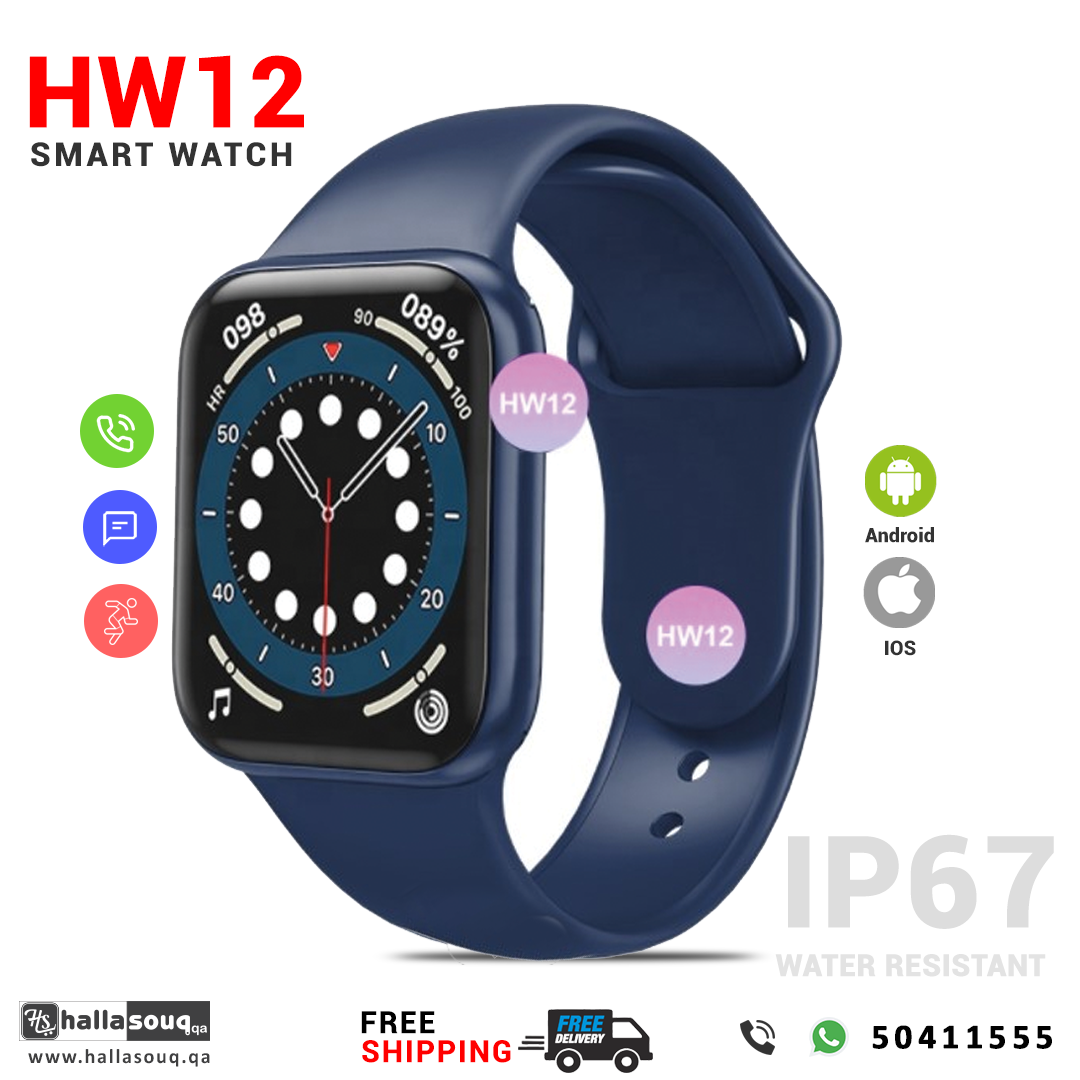 HW12 Smart Watch With Heart Rate Tracker and Blood oxygen monitor - Blue