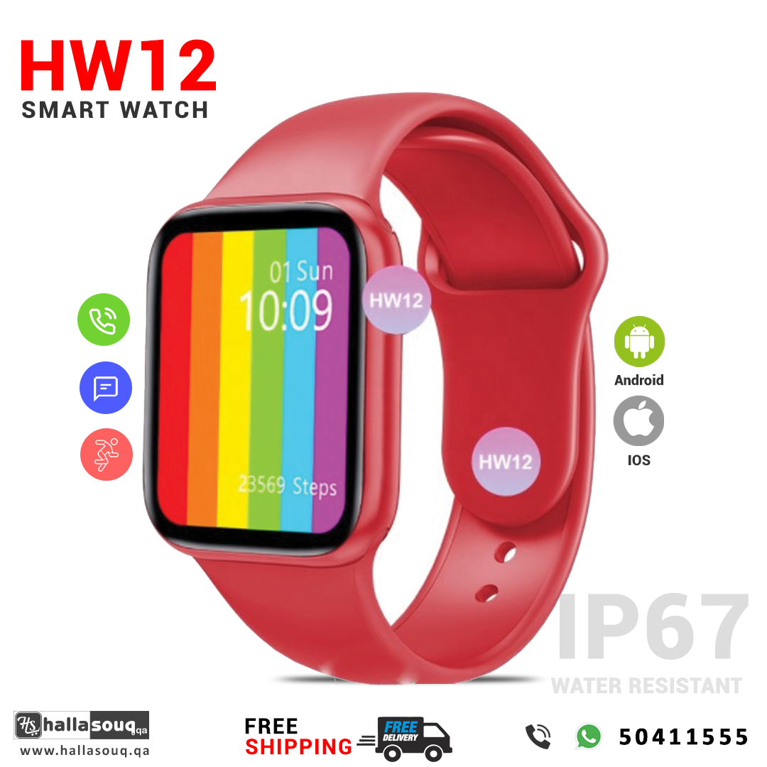 HW12 Smart Watch With Heart Rate Tracker and Blood oxygen monitor - Red