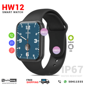 HW12 Smart Watch With Heart Rate Tracker and Blood oxygen monitor - Black