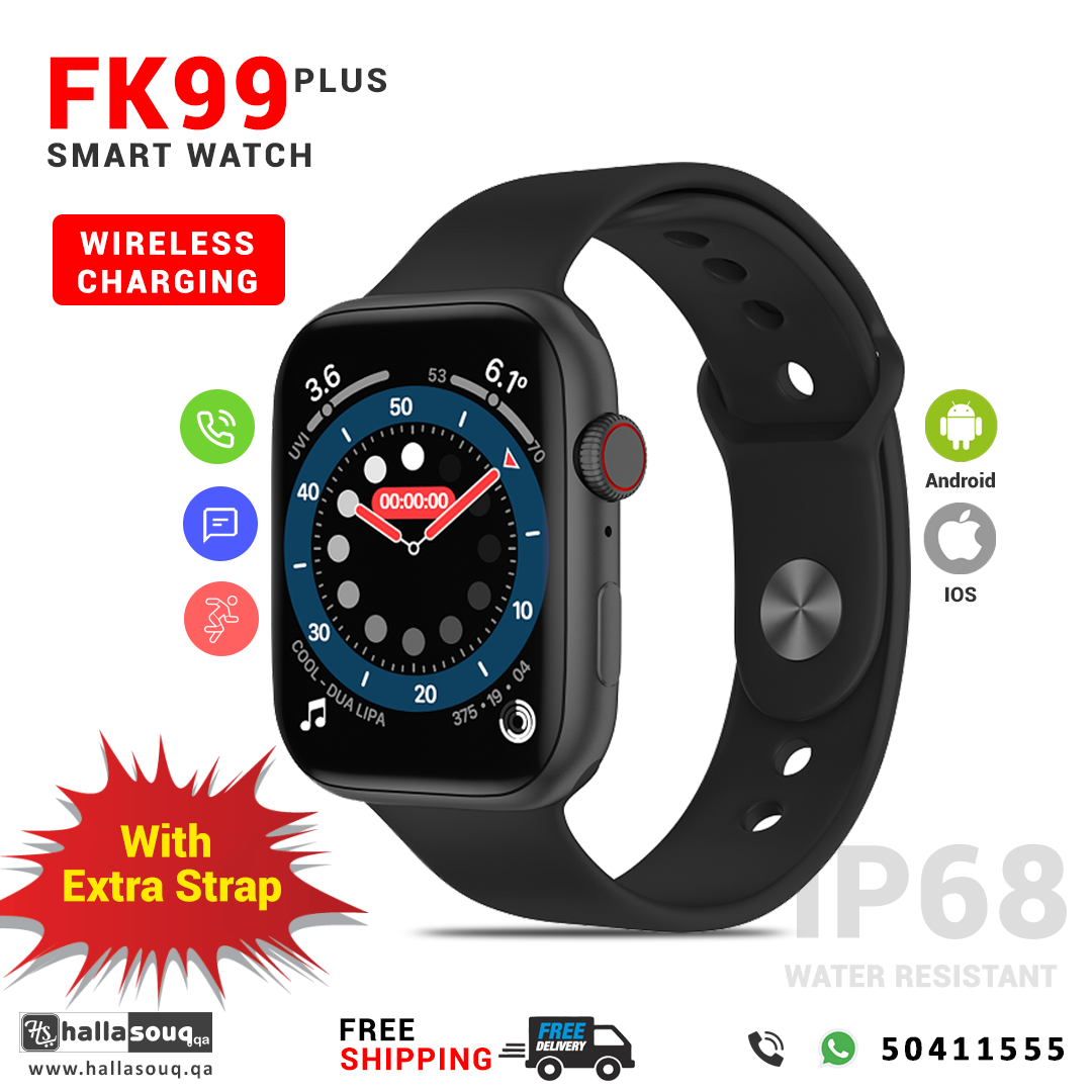 FK99 Plus Smart Watch With Heart rate monitoring and wireless charging - Black