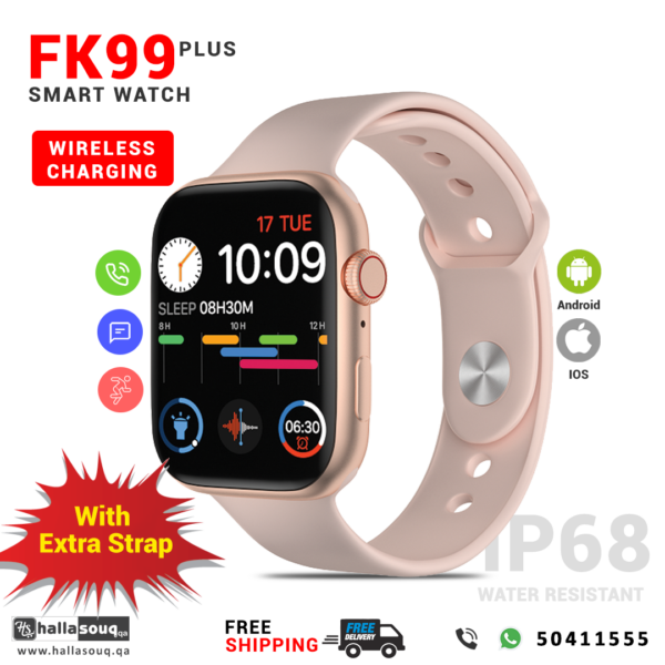 FK99 Plus Smart Watch With Heart rate monitoring and wireless charging - Pink