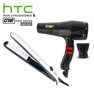 GWD GW-6509 Hair Dryer & HTC JK-6016 Flat Ceramic Hair Straightener COMBO