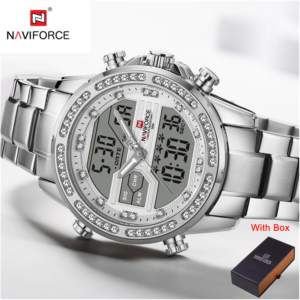 NAVIFORCE NF 9190 Brand Luxury Stainless Steel Sports Man Wristwatch - Silver