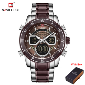 NAVIFORCE NF 9189 Sport Dual Display Analog Man Wristwatch - Coffee Silver