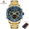 NAVIFORCE NF 9189 Sport Dual Display Analog Man Wristwatch - Gold Blue