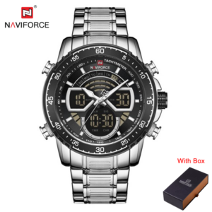 NAVIFORCE NF 9189 Sport Dual Display Analog Man Wristwatch - Silver Black