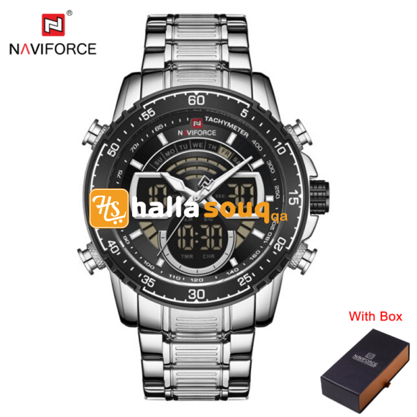 NAVIFORCE NF 9189 Sport Dual Display Analog Man Wristwatch - Silver Black