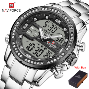 NAVIFORCE NF 9190 Brand Luxury Stainless Steel Sports Man Wristwatch - Black Silver