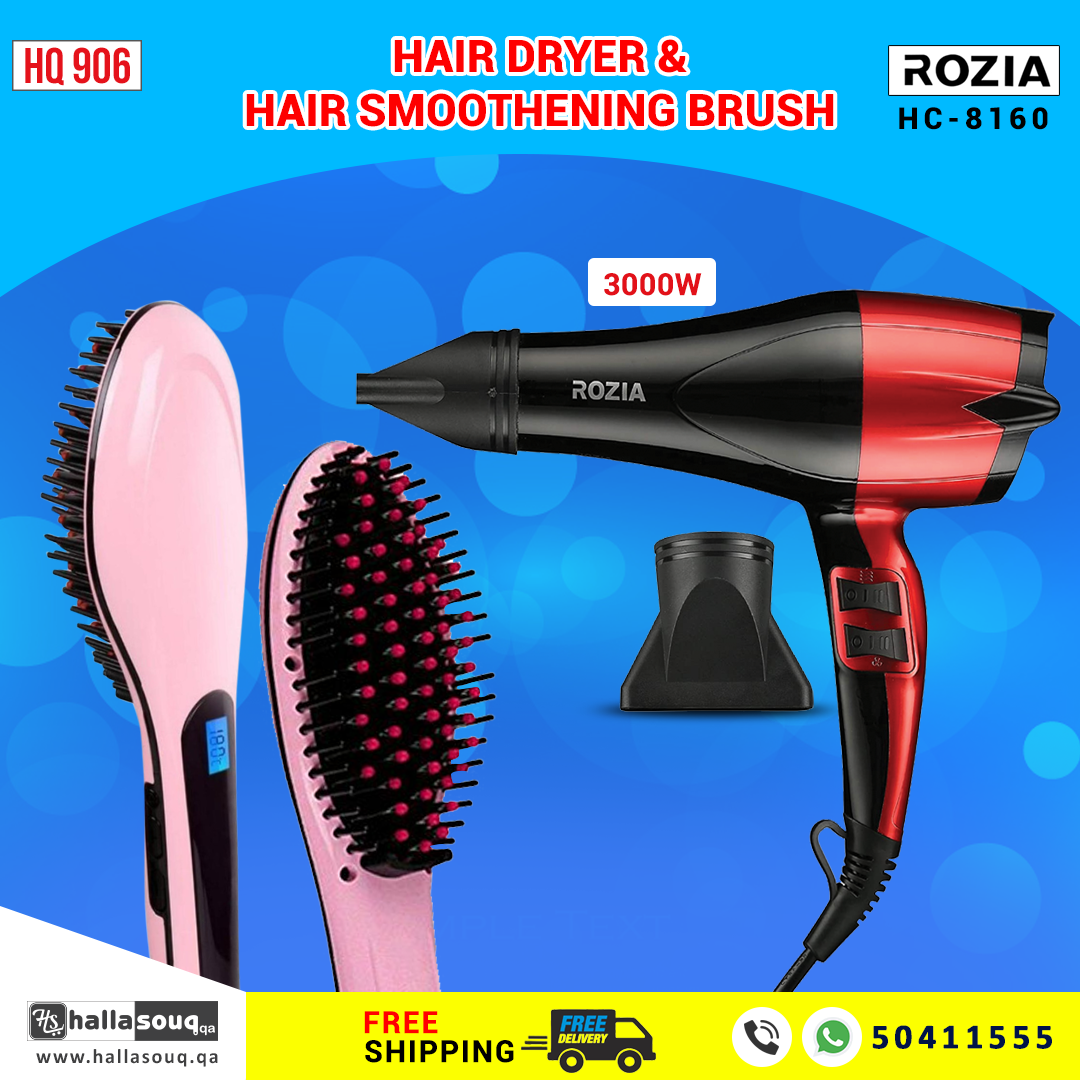 Rozia HC-8160 Hair Dryer and HQ 906 Hair Smoothening Brush Combo