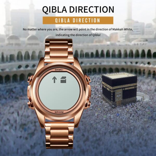 Skmei SK 1667SIBK Islamic Prayer Watch with Qibla Direction and Azan Reminder - Silver Black