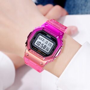 SKMEI SK 1622RS Women's Sport Style Watch Colorful Transparent Bracelet - Plating Rose Red
