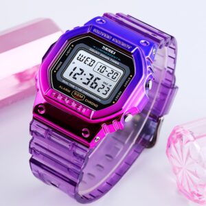 SKMEI SK 1622RS Women's Sport Style Watch Colorful Transparent Bracelet - Plating Rose Red
