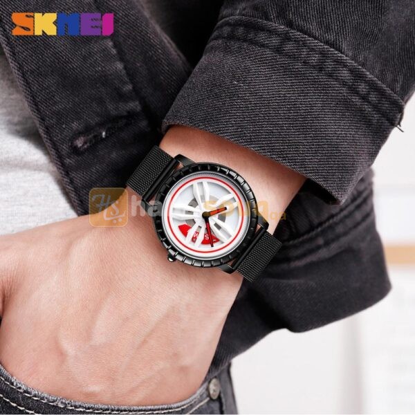 SKMEI SK 1634SBK Men's Watch Rotating Car Wheel Dial  - Black Steel Belt