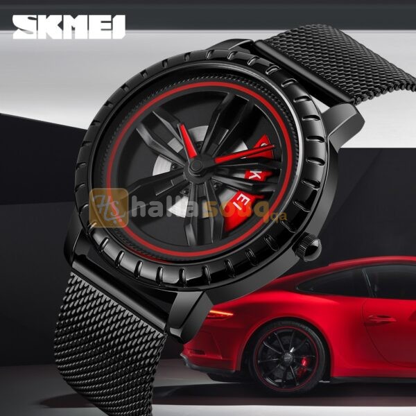 SKMEI SK 1634SBK Men's Watch Rotating Car Wheel Dial  - Black Steel Belt