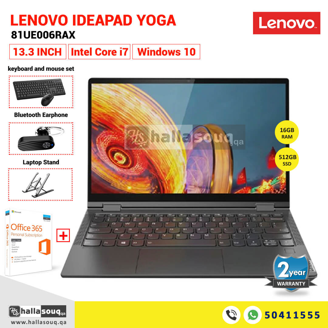 Lenovo Ideapad Yoga C640-13IML 81UE006RAX (I7-10510U, 16GB RAM, 512GB HDD, 13.3" FHD, Pen, BackLit Keyboard) 2 Years Warranty + MS Office 365 - Grey