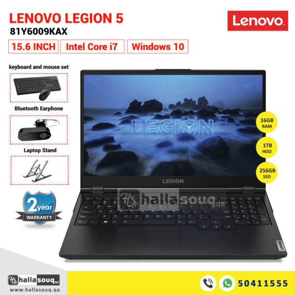 Lenovo Legion 5 15IMH05H, 81Y6009KAX, Intel Core i7-10750H, 16GB RAM, 1TB HDD, 256GB SSD, 15.6 Inches FHD Display, Windows 10, 2 Years Warranty - Black