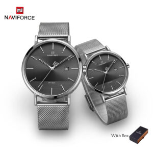 NAVIFORCE NF 3008 Couple Watch Mesh band Stainless Steel - Silver White