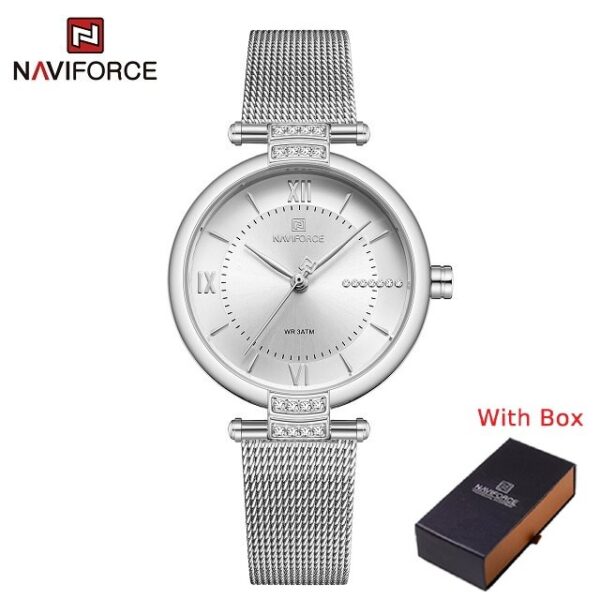NAVIFORCE NF 5019 Women's Stainless Steel Mesh band Watch - Rose Gold White