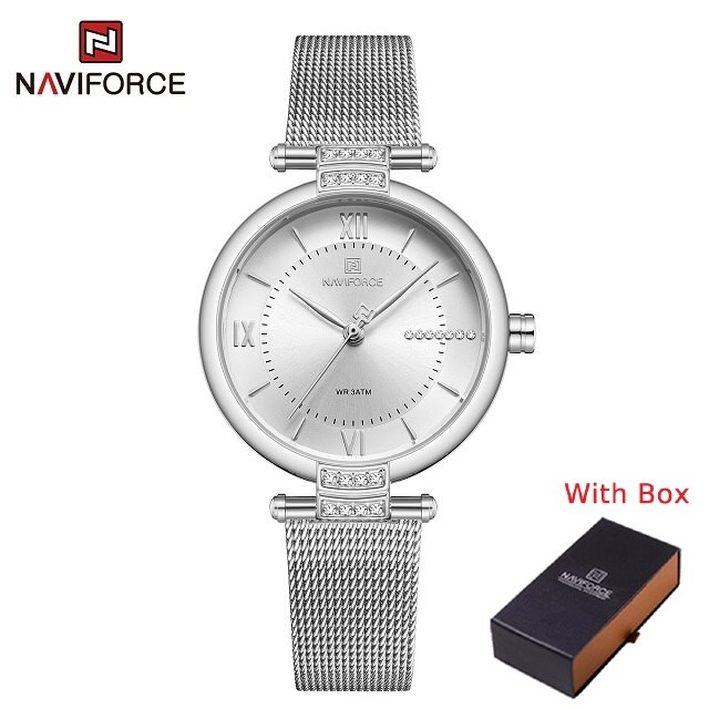 NAVIFORCE NF 5019 Women's Stainless Steel Mesh band Watch - Rose Gold Blue