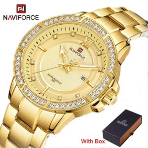 NAVIFORCE NF 9187 Men's watch with Date and Rhinestone - Silver Gold