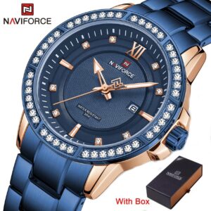 NAVIFORCE NF 9187 Men's watch with Date and Rhinestone - Silver Rose Gold
