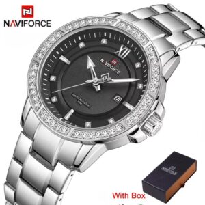 NAVIFORCE NF 9187 Men's watch with Date and Rhinestone - Silver Gold