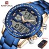 NAVIFORCE NF 9190 Brand Luxury Stainless Steel Sports Man Wristwatch - Rose Gold Blue