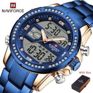 NAVIFORCE NF 9190 Brand Luxury Stainless Steel Sports Man Wristwatch - Rose Gold Blue